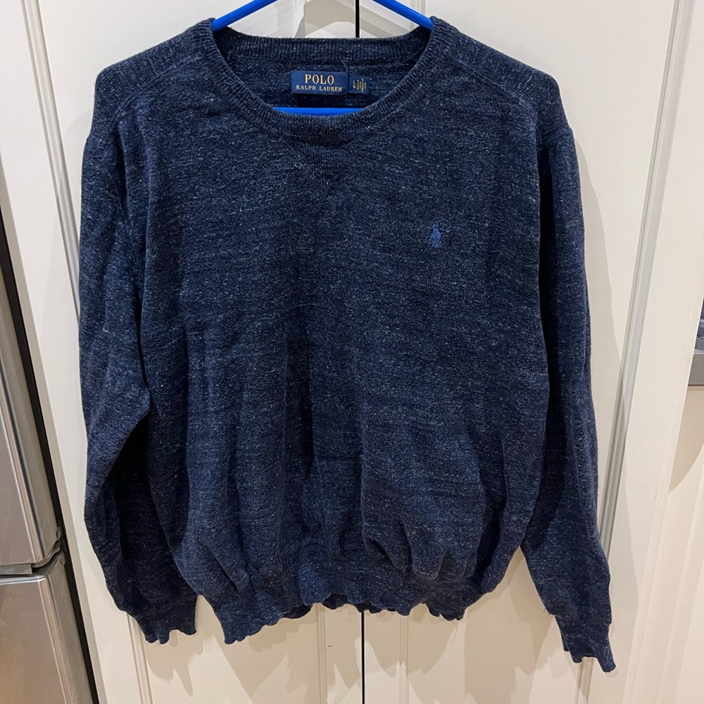 Polo by Ralph Lauren Men's Dark Blue Crewneck Sweater - large